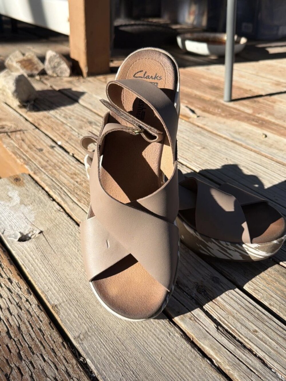 Clarks Stasha Hale Wedge Sandals - Taupe/White - Size 10M - Picture 8 of 9